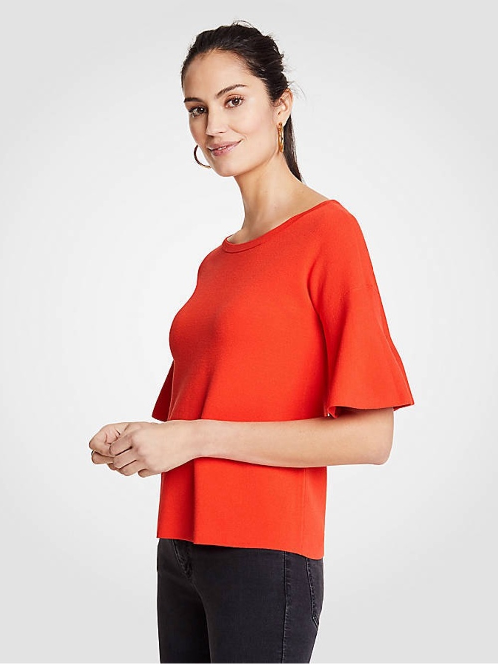 Ann Taylor - Molten Lava Red Flutter Sleeve Sweater